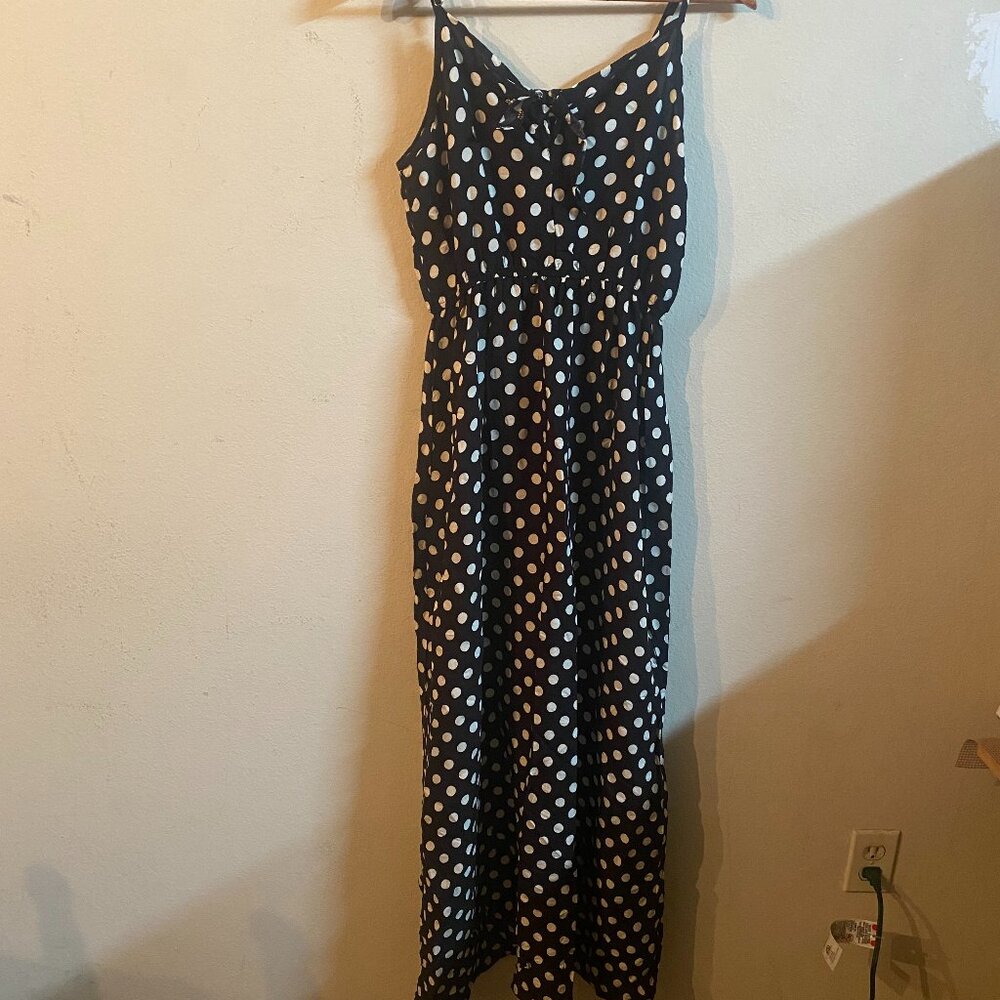 DANIEL SMALL BLACK & WHITE POLKA DOT SLEEVELESS MAXI DRESS